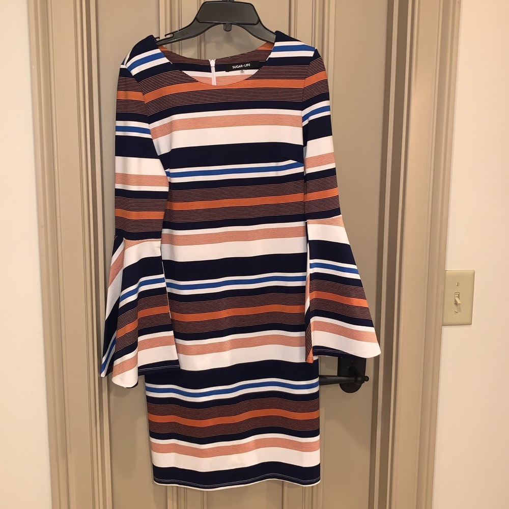 Sugar+Lips orang, blue, ivory long sleeve dress